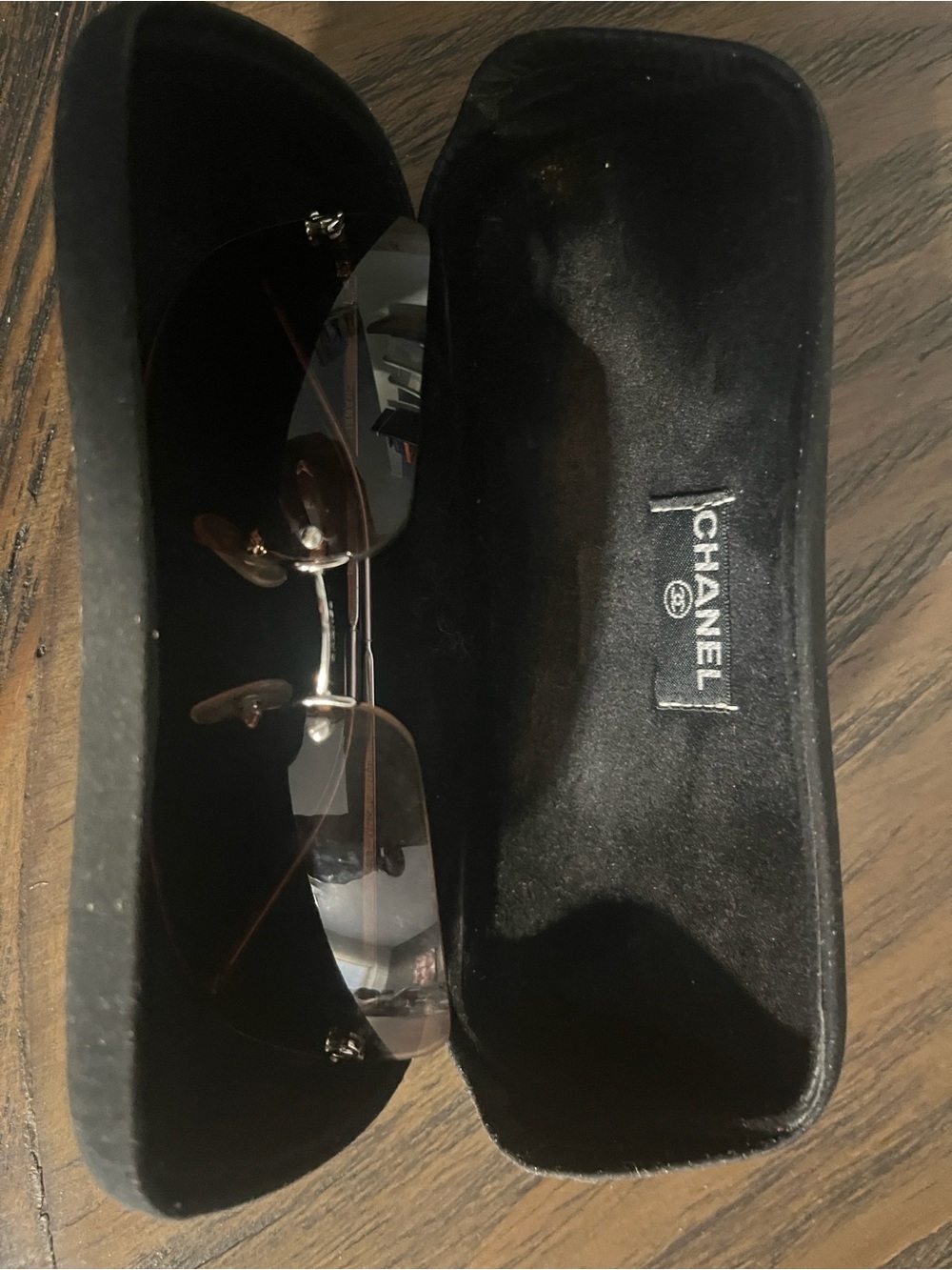 AUTHENTIC CHANEL Black Velvet Sunglasses Case with Silver Button